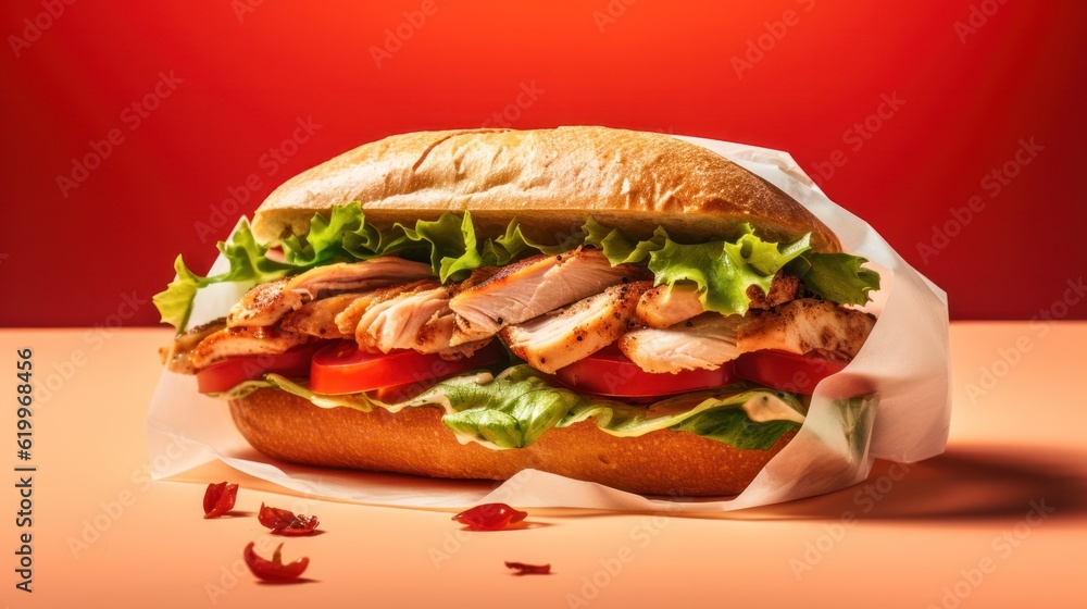 From above appetizing sandwich with grilled chicken Illustration AI Generative.