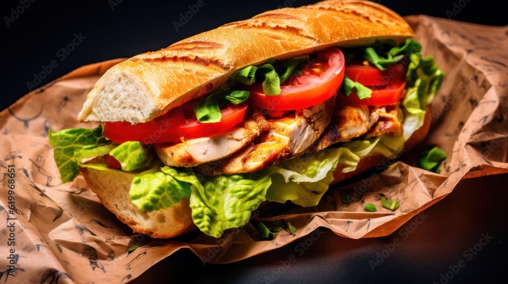 From above appetizing sandwich with grilled chicken Illustration AI Generative.