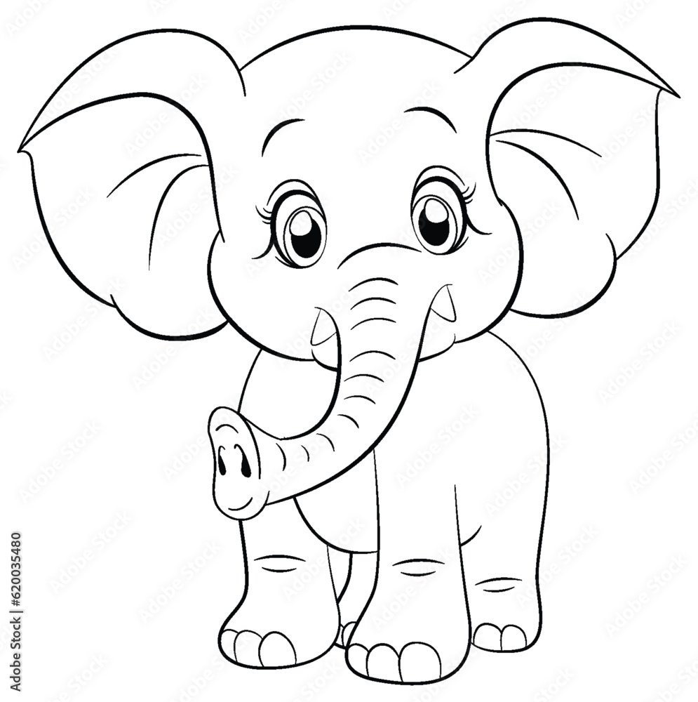 Coloring Page Outline of Cute Elephant
