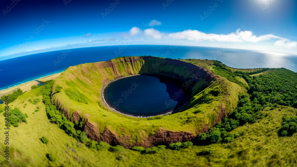 Aerial view of beautiful volcanic crater.