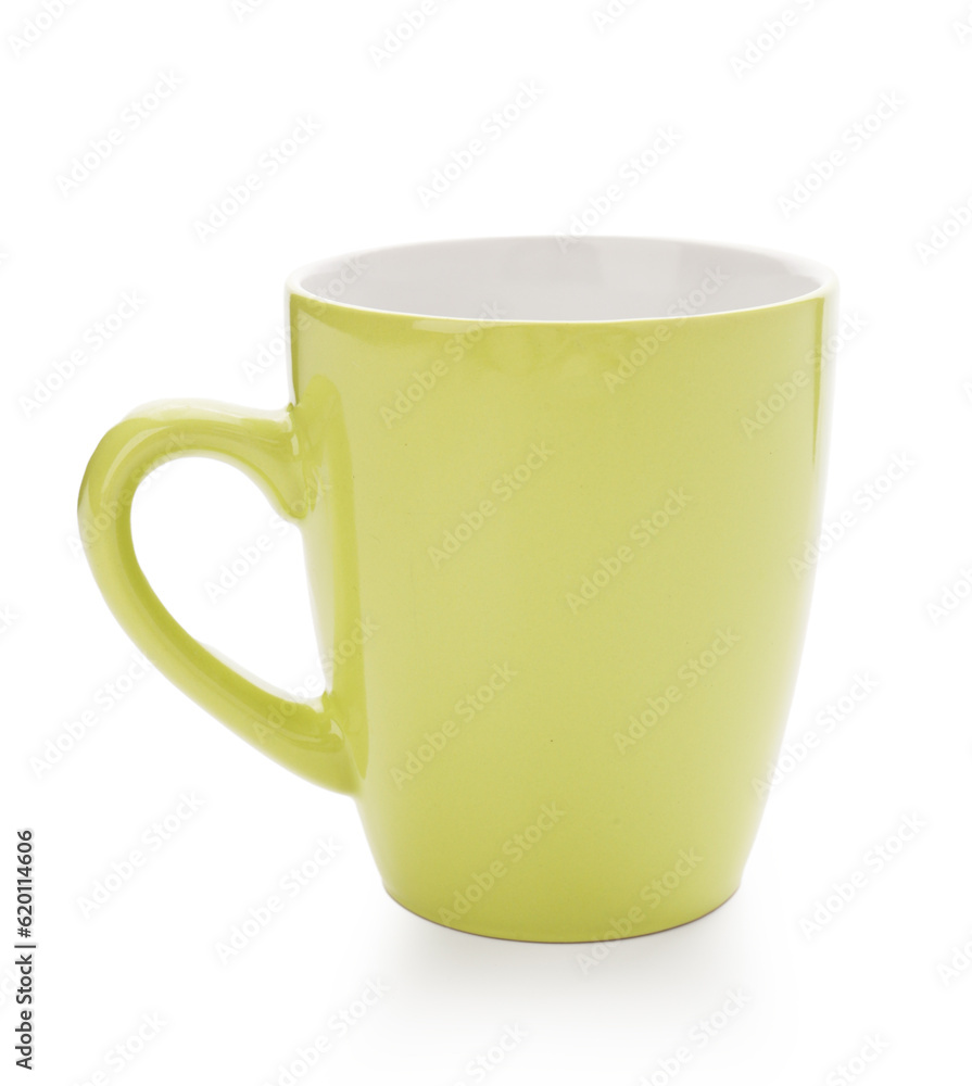 Yellow cup on white background