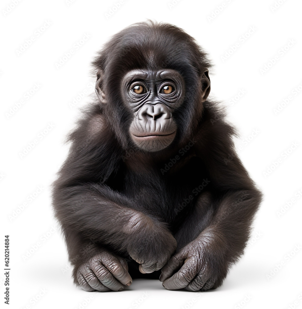 Funny ape gorilla baby chimpanzee generative AI illustration. Lovely animal babies concept. Realisti