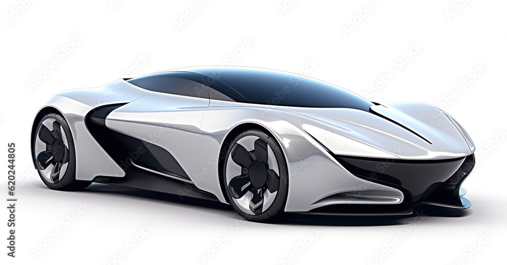 Futuristic fancy car vehicle isolated on white background generative AI illustration. Future vehicle
