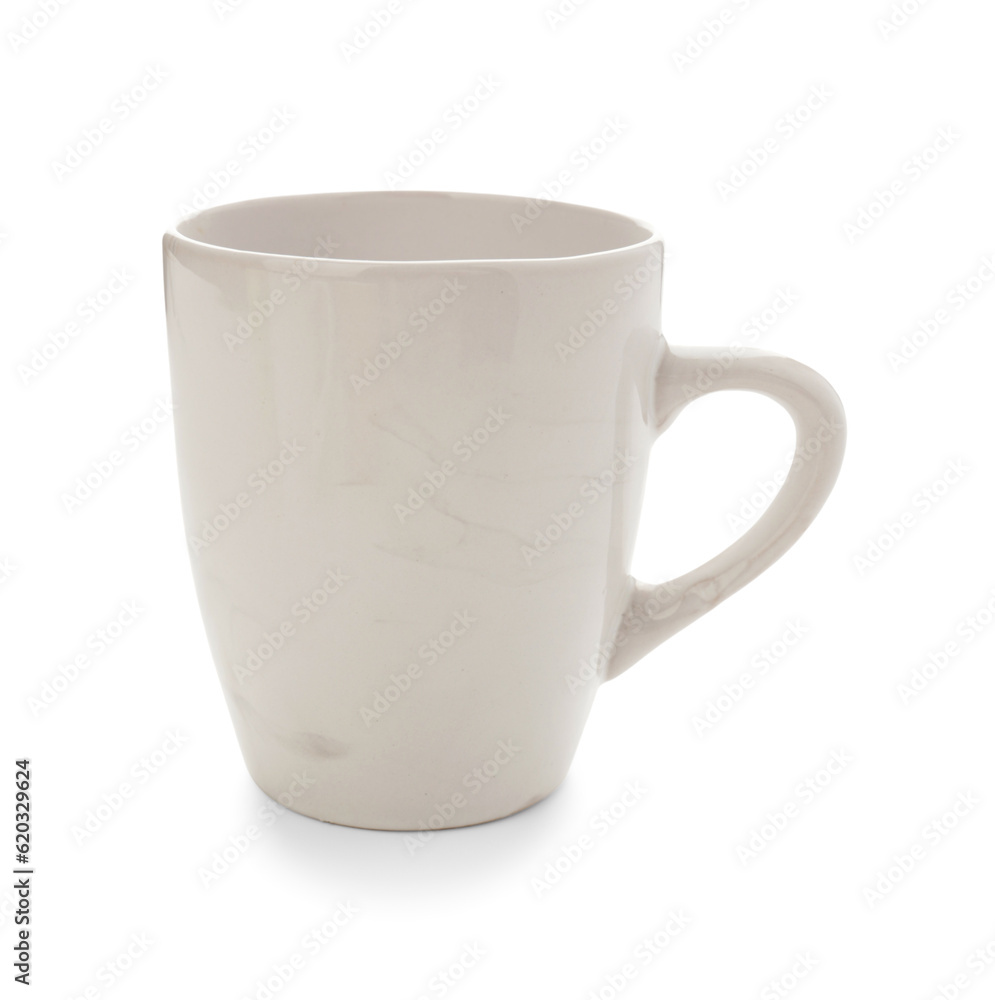 Empty ceramic cup on white background
