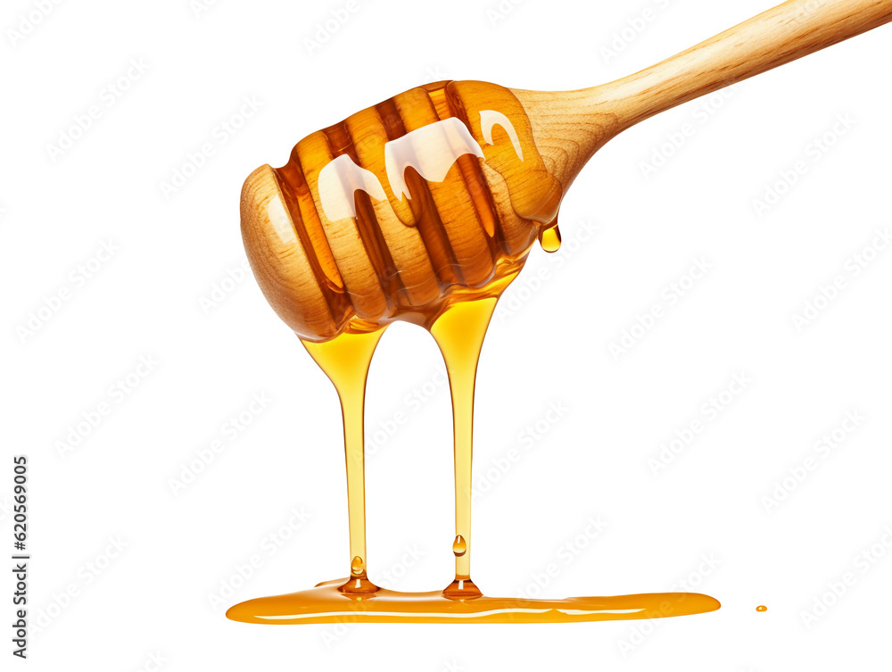 Honey dripping from dipper isolated on transparent or white background, png