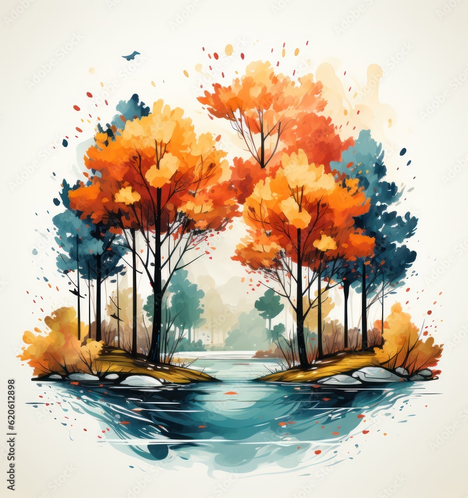Autumn watercolor background. Illustration AI Generative.