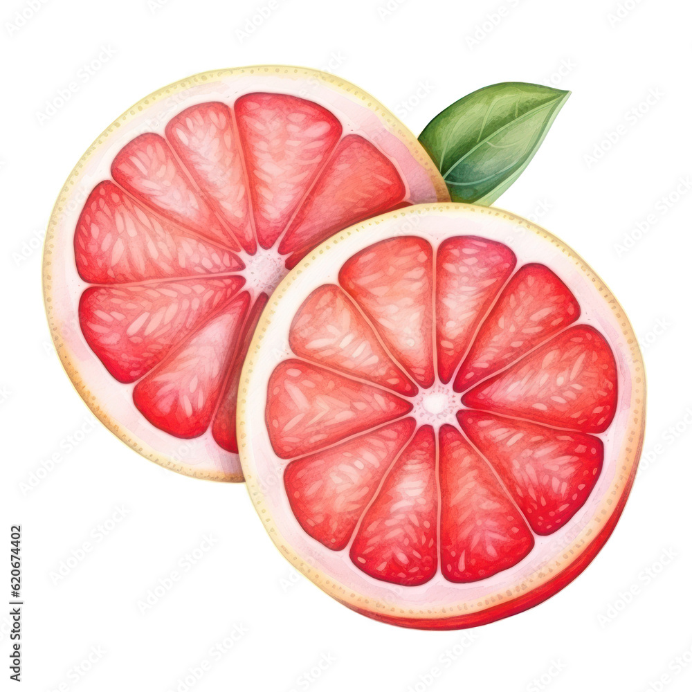 Watercolor red grapefruit. Illustration AI Generative.