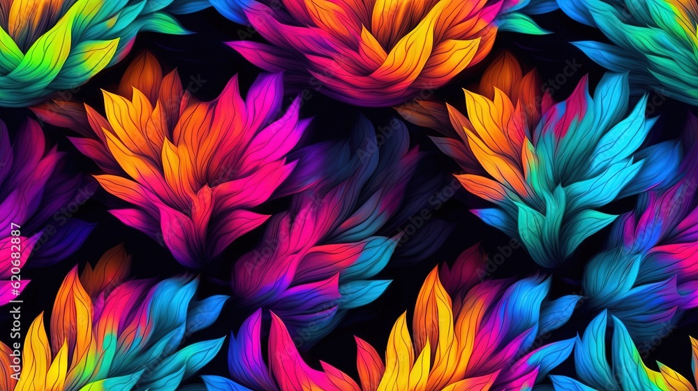  a bunch of colorful leaves that are on a black background with a blue sky in the background and the