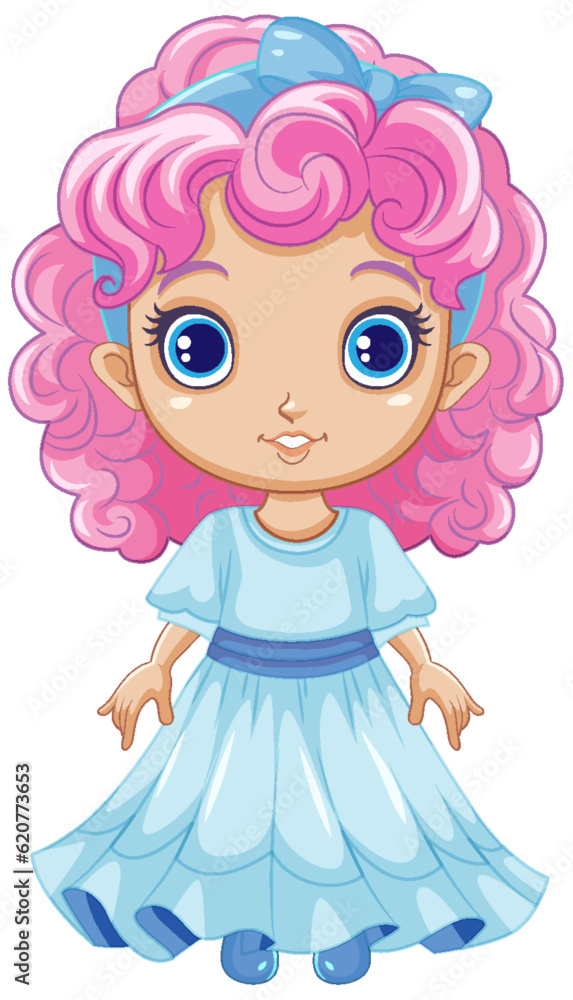 Cute Girl with Pink Curly Hair