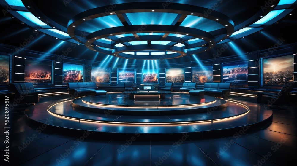 3D Virtual TV Studio News, News studio. News room. Background for newscast.