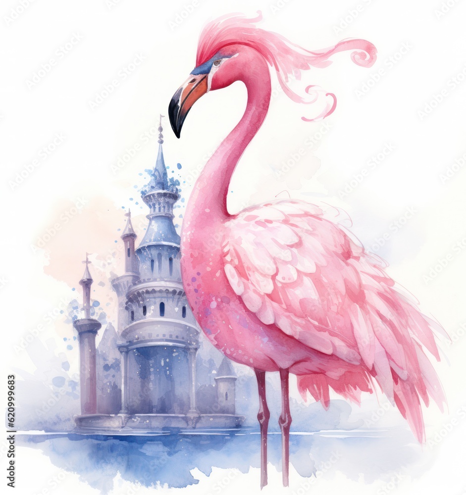 Pink painted flamingo. Illustration AI Generative.
