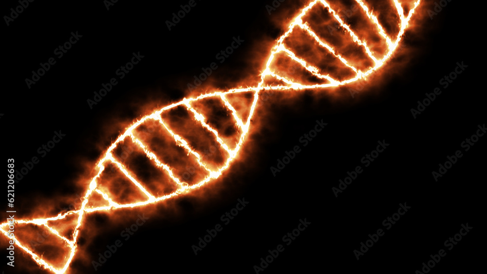 Human cell biology DNA strands molecular structure illustration. Neon dna strand.