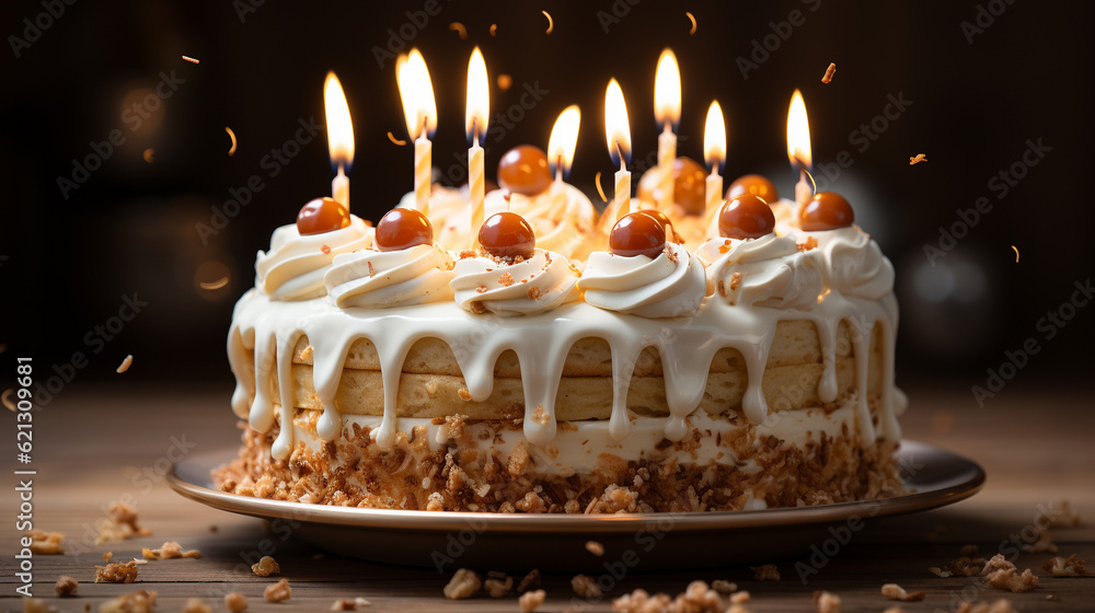 cake with candles HD 8K wallpaper Stock Photographic Image