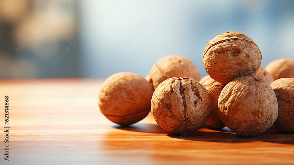 walnuts on a wooden table HD 8K wallpaper Stock Photographic Image
