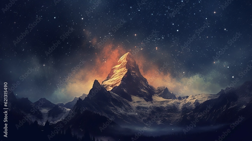 Mountain at night under a starry sky, Generative AI