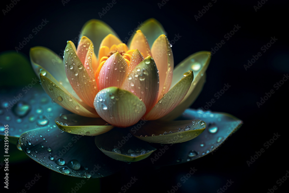 Generative ai develop artwork image picture collage of beautiful natural water lily with droplets af