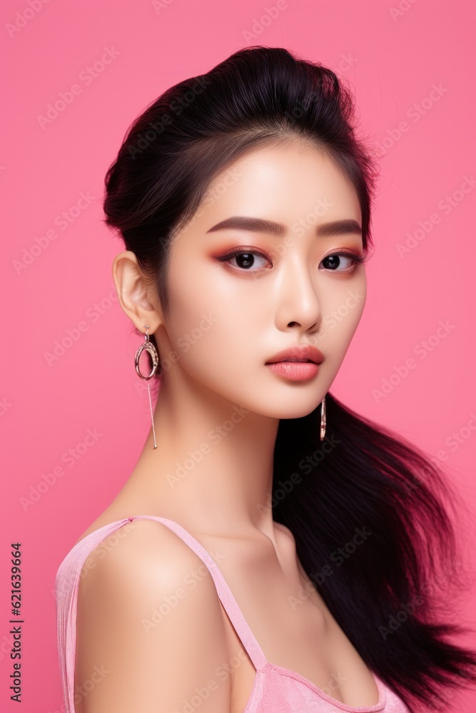 Asian beautiful girl. Illustration AI Generative.