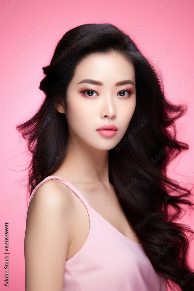 Asian beautiful girl. Illustration AI Generative.