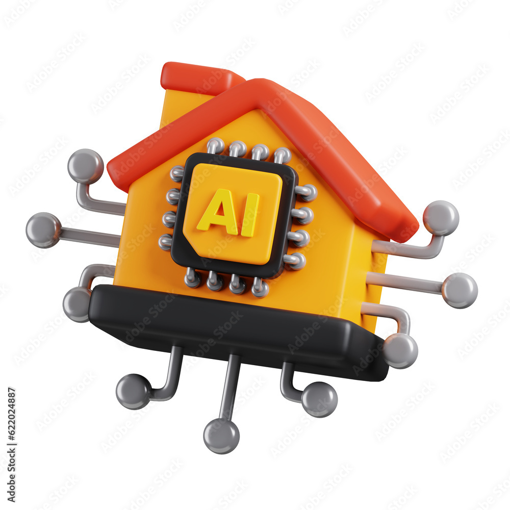 Smart home symbol with AI chip icon isolated. AI support in business and artificial intelligence tec