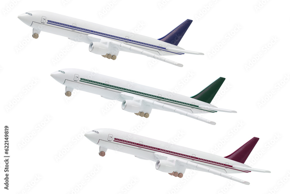 Miniatue Model Of Commercial Jetliners on white Backgroud