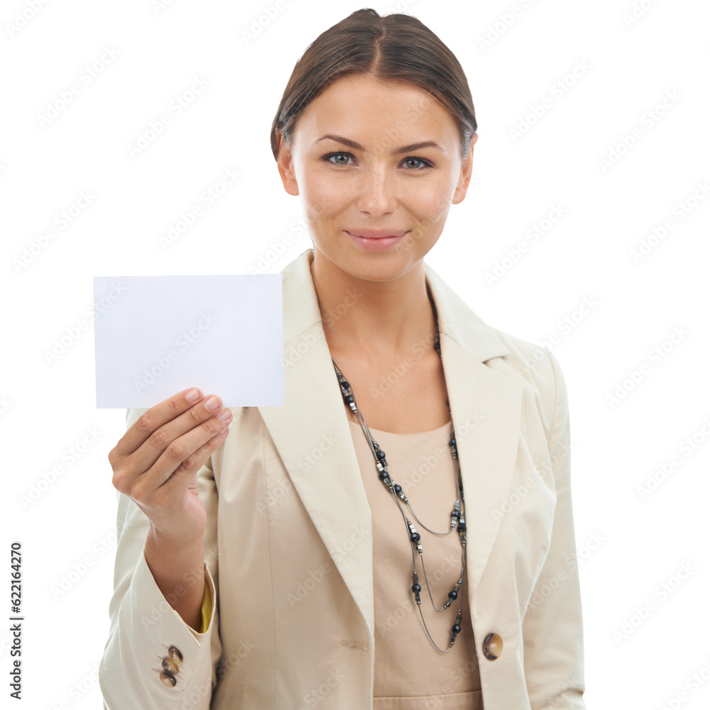 Woman, portrait and mockup poster for advertising with professional in png or transparent background