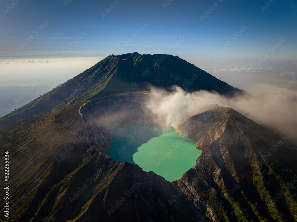 Aerial view of mount Kawah Ijen volcano crater, East Java, Indonesia