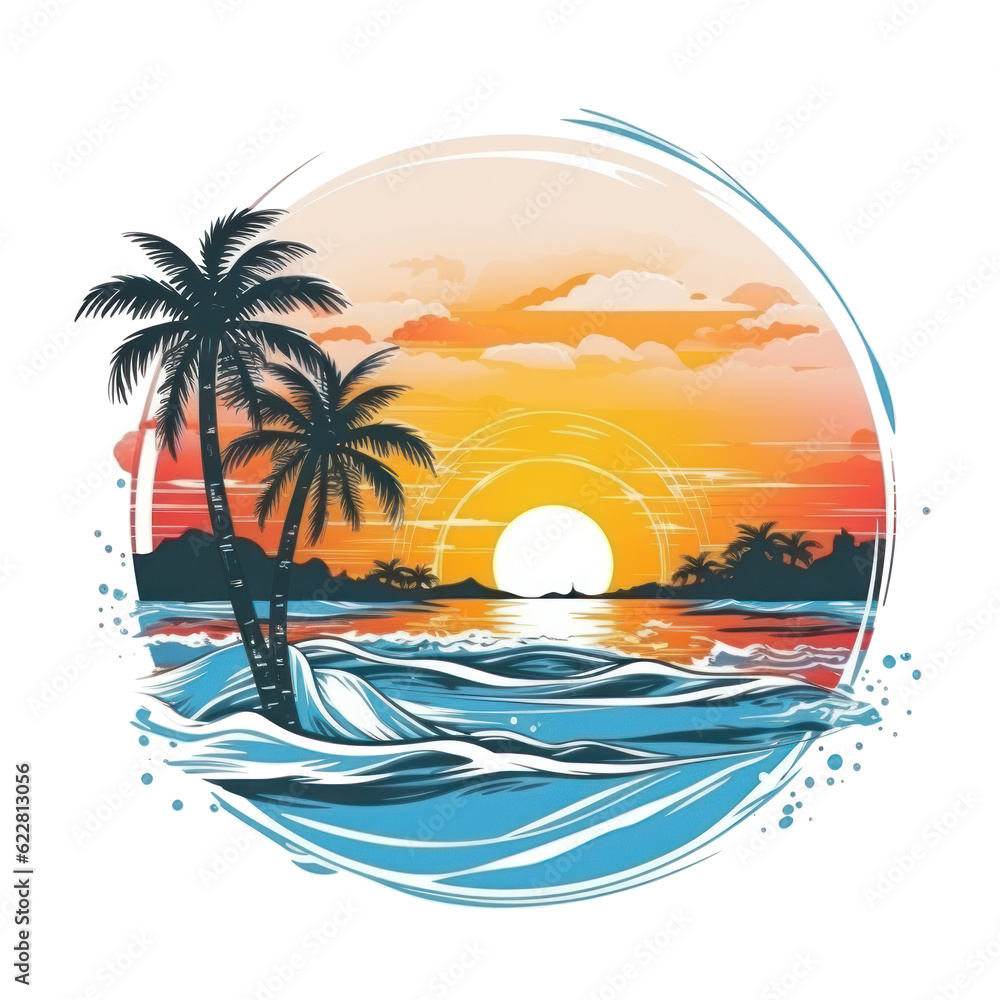 Summer tropical t-shirt design. Illustration AI Generative.