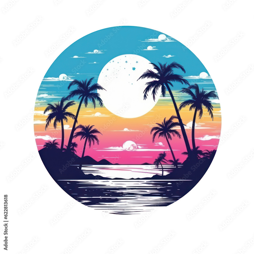 Summer tropical t-shirt design. Illustration AI Generative.