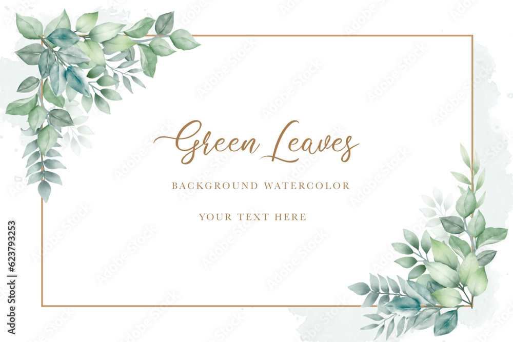 watercolor green leaves background  