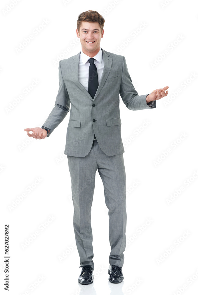 Success comes naturally to this businessman. A handsome young businessman isolated on white.