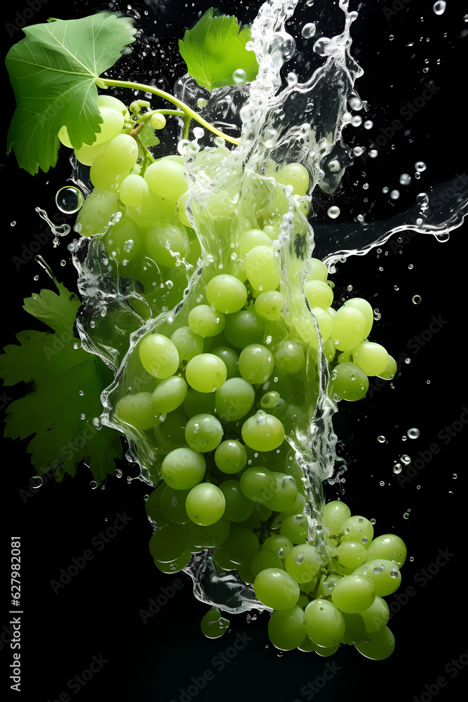 Grapes floating float in water in photo by harshvardhan kumar, in the style of dark black backgruond