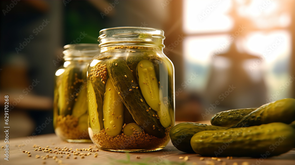 Glass Jar Full of Tangy Pickles - AI Generated