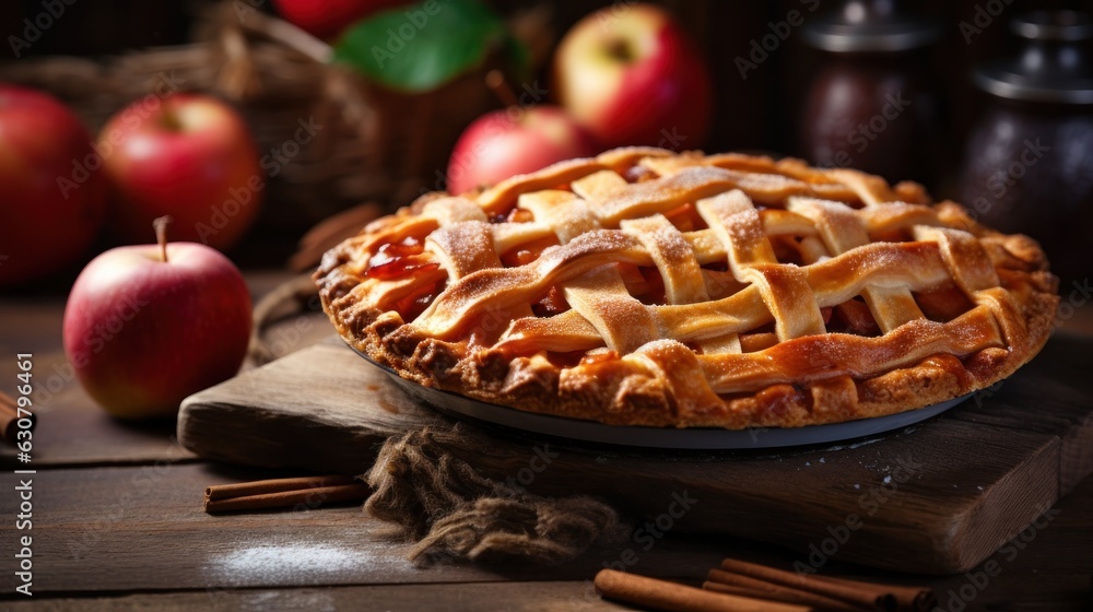 Apple pie in rustic background