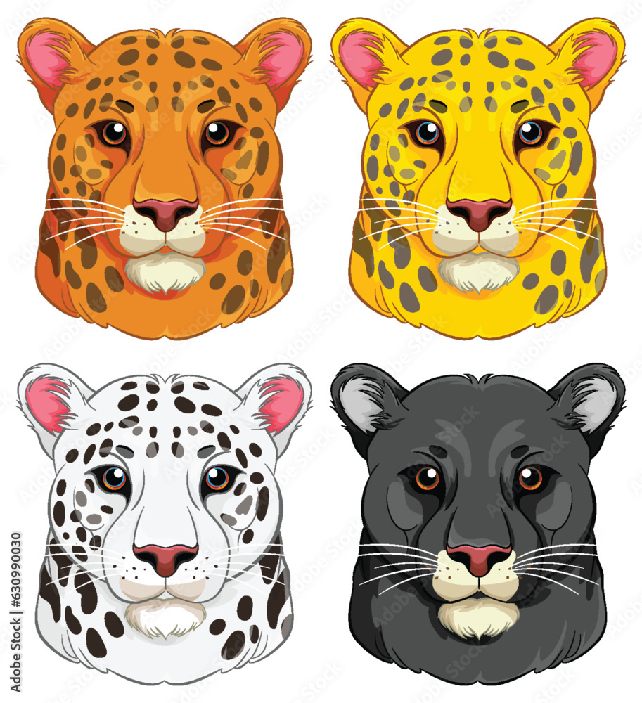 Set of Colorful Tiger Heads