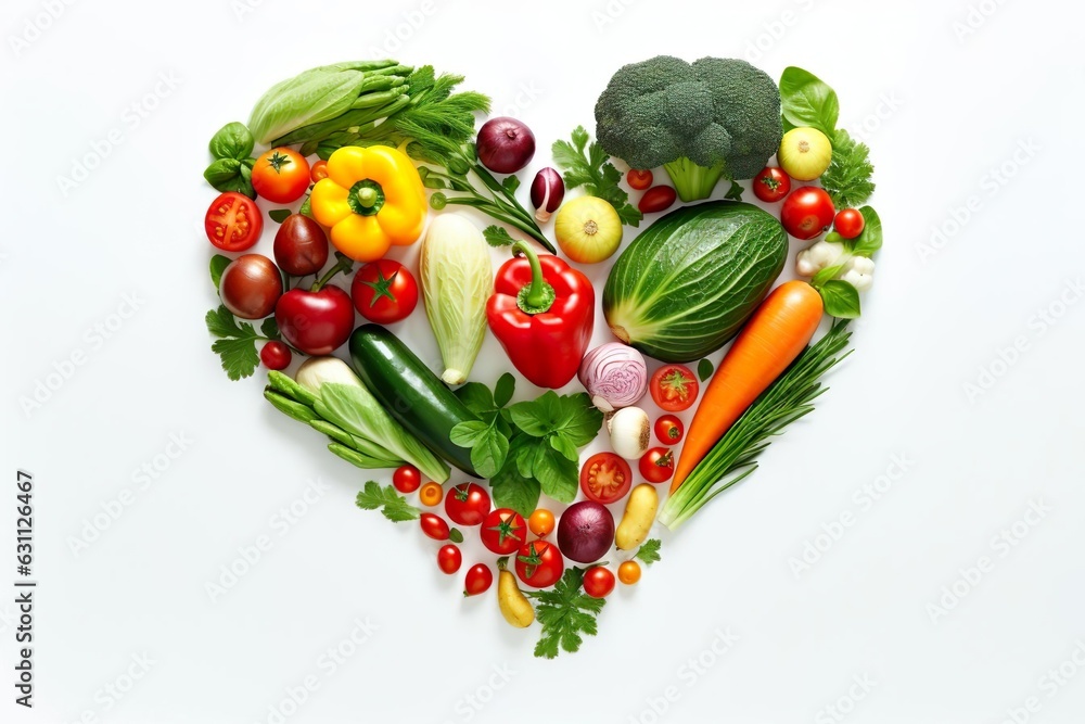 fresh vegetables shaped love isolated white background