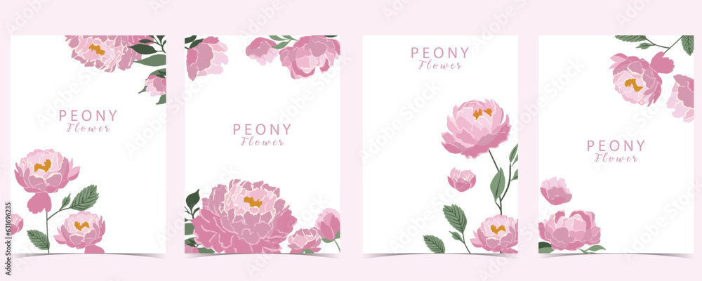 Flower peony background set.Editable vector illustration for birthday invitation,postcard and sticke