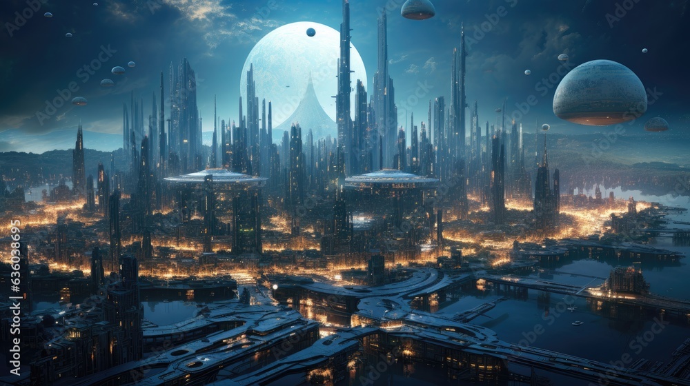 City of the future in another galaxy build on a dream planet with high technology