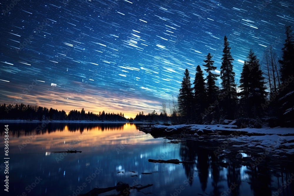 Winter landscape with starry sky