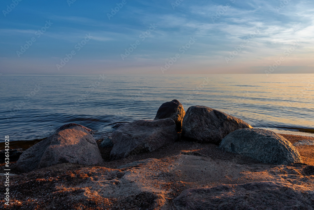Summer sunset on Lake Peipus. Pskov region