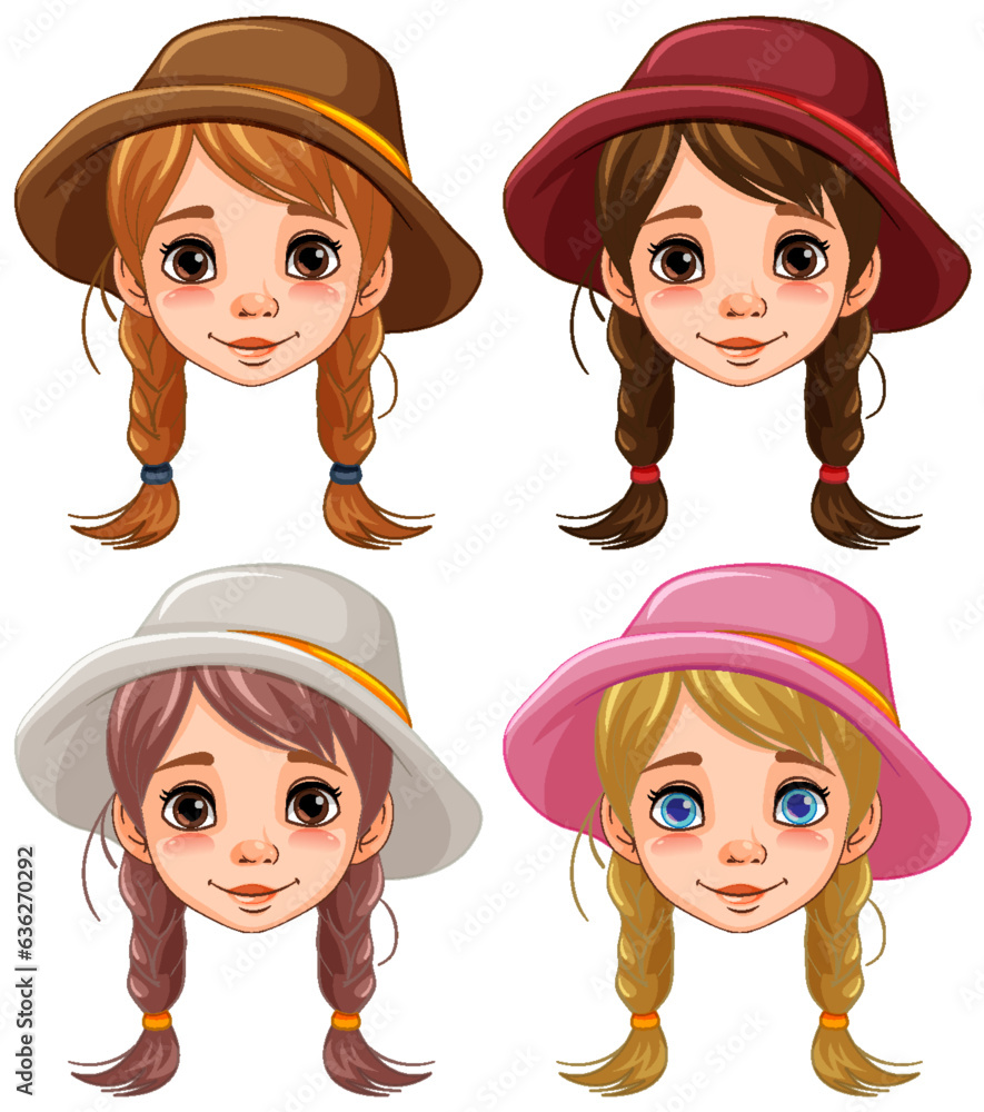 Four Cute Women with Braids and Hats