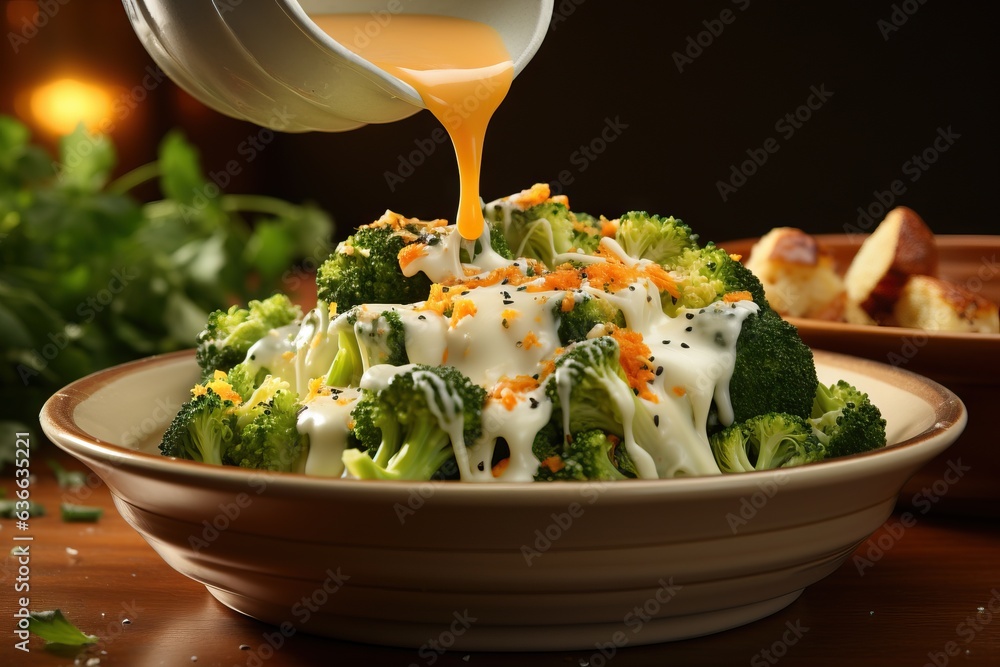 Salad with broccoli, carrots, cheese and sesame seeds.