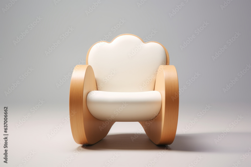 Cats paw chair for children in wooden and beige fabric isolated on white background