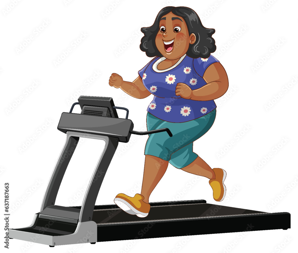 Running on Treadmill: Overweight Middle-Age Woman