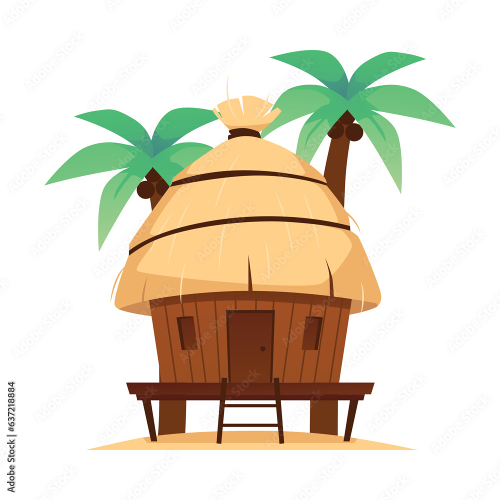 Beach bungalow house for summer vacation flat vector illustration isolated.