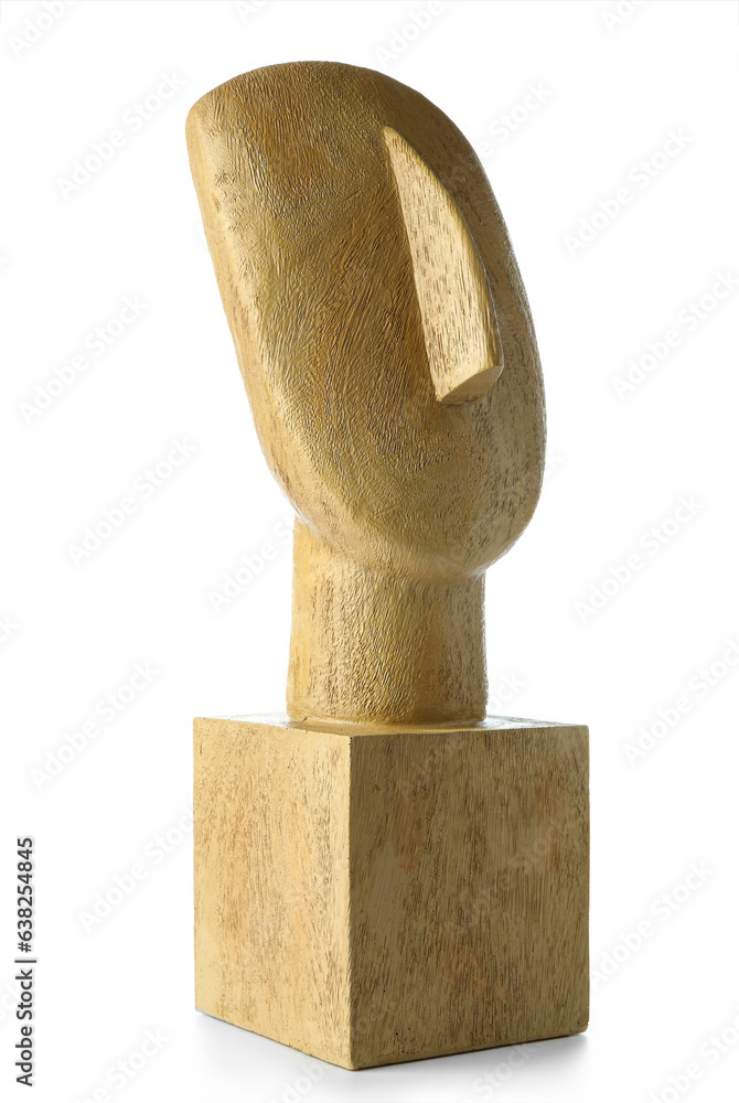 Abstract wooden statuette on white background