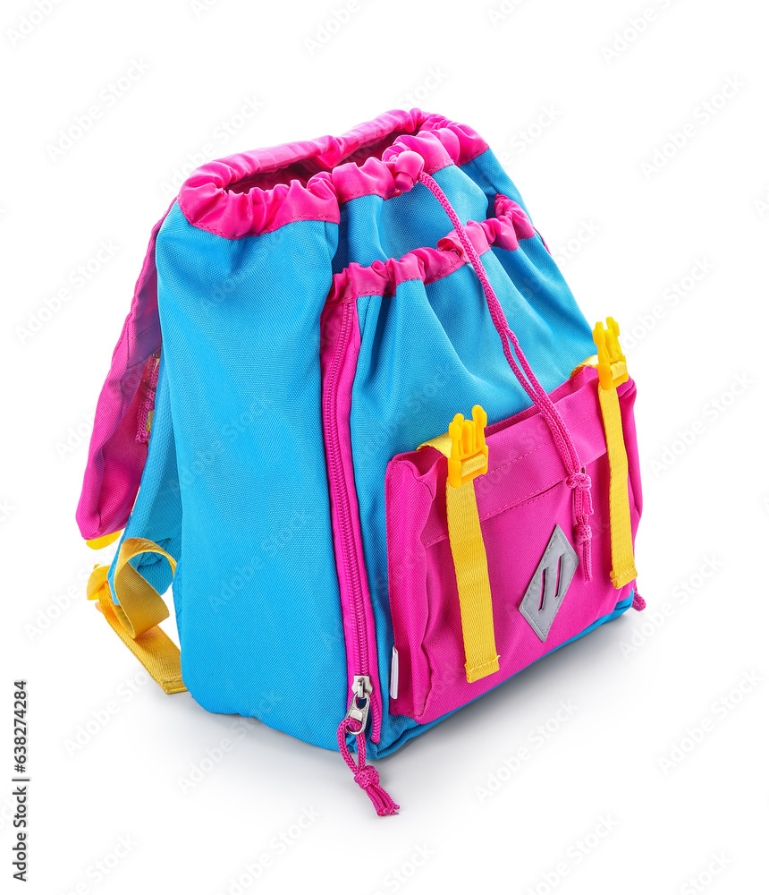 Colorful school backpack isolated on white background
