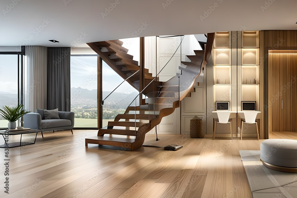 living room with staircase