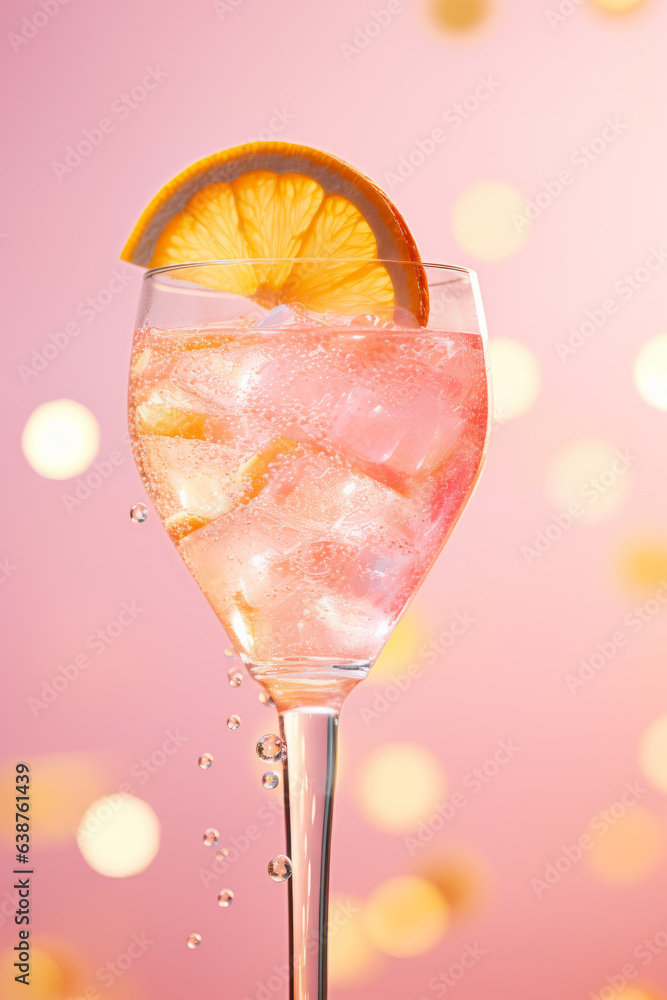 Alcohol cocktail drink in cocktail glass on pink background