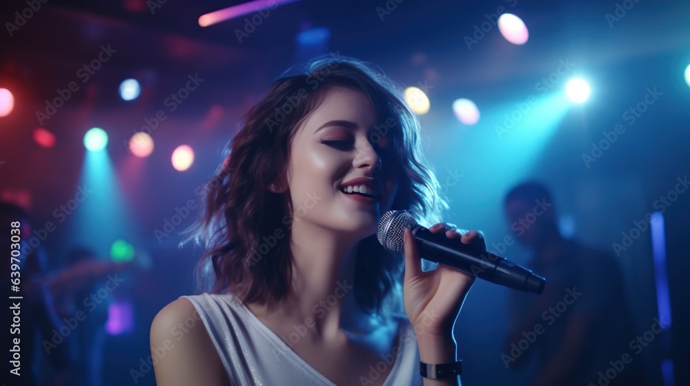Beautiful girl in karaoke club