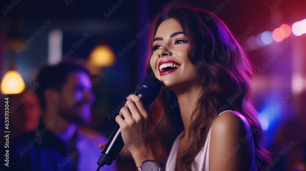 Beautiful girl in karaoke club